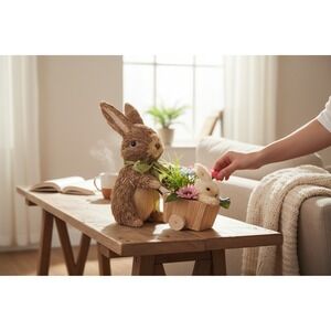 Sisal Bunny Figurine Decor OS Brown Very Good Easter Wheelbarrow